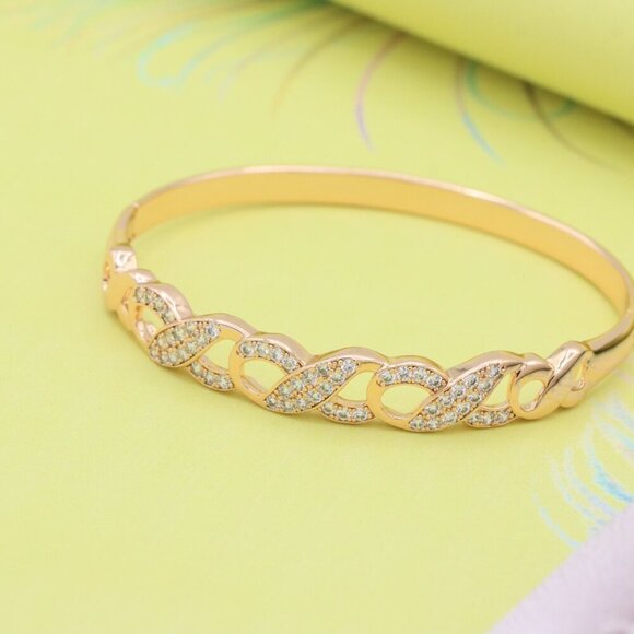 Rose Gold Bangle with Infinity Design and Sparkling Stones, XPBL0456 - Picture 2 of 12